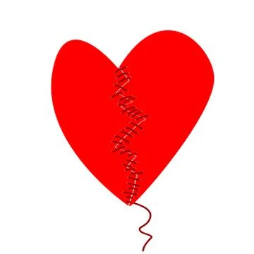 Fixing a broken heart concept with two halves of heart sewed Stock Illustration
