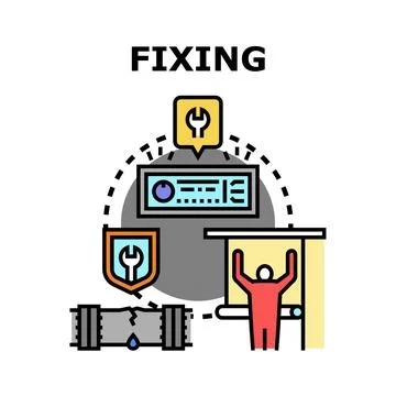 Fixing broken plumbing pipe system problems 스톡 일러스트