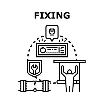Fixing broken plumbing pipe system problems Stock Illustration