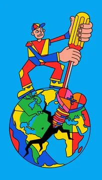 Fixing a Broken World Stock Illustration