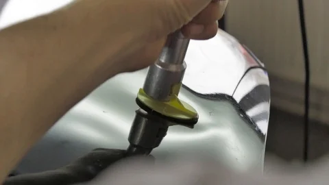 Fixing car body. PDR technology. Car body repair Stock Footage 92085657