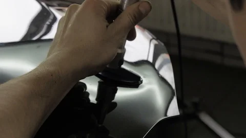 Fixing car body. PDR technology. Car body repair Stock Footage 92085769
