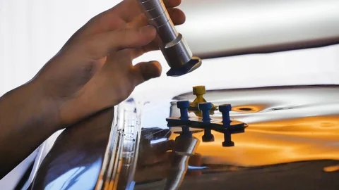 Fixing car body. PDR technology. Car body repair Stock Footage 92085924