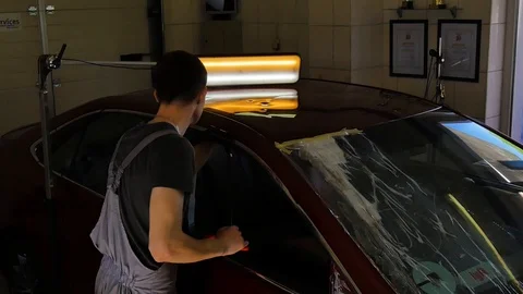 Fixing car body. PDR technology. Car body repair Stock Footage 92086144
