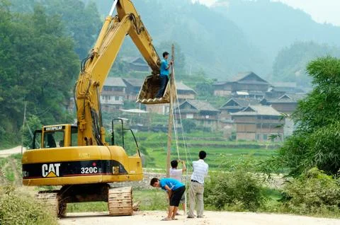 Fixing electricity problem in China Stock Photos