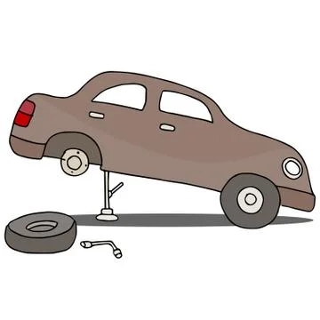 Fixing flat tire Stock Illustration