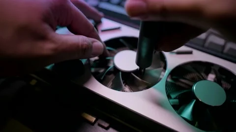 Fixing gaming PC graphic card Stock Footage 146326566