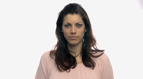 Fixing hair on white background Stock Footage 39444008