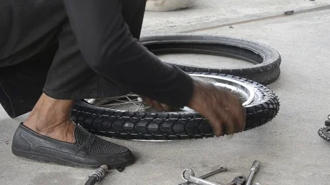 Fixing Motorcycle. 스톡 동영상 77858322