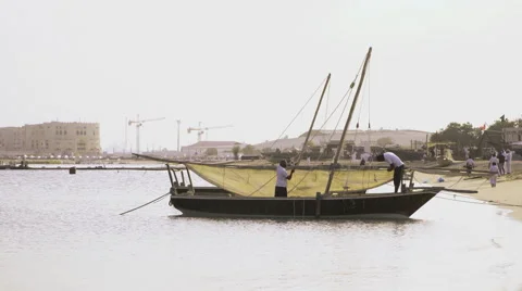 Fixing old dhow Stock Footage 57307986