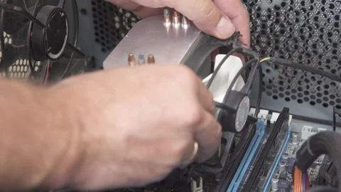 Fixing an old PC Computer. Installing a cooler fan for CPU temperature contro Stock Footage 220312316