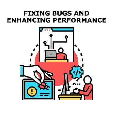 Fixing software bugs and improving system performance concept イラスト素材
