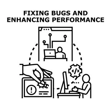 Fixing software bugs and improving system performance concept Stock Illustration