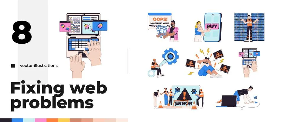 Fixing web problems 2D illustration concept pack Stock-Illustration