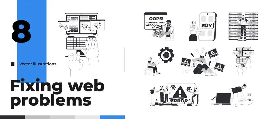 Fixing web problems line illustration concept pack 库存插图
