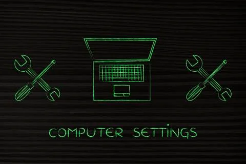 Fixing your computer, laptopp with wrench &amp; screwdriver Stock Illustration