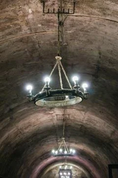 Fixtures on the ceiling of the basement. 库存照片