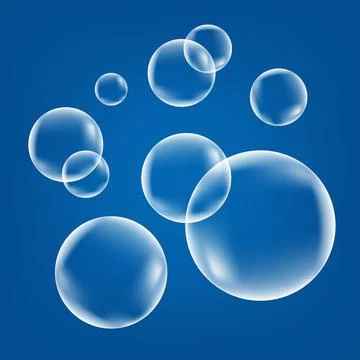 Fizzing air bubbles on blue  background. Illustrazione stock
