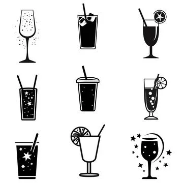 Fizzing Delights  Vector Silhouettes of Sparkling Drinks for Celebratory Gr.. Stock Illustration