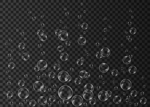 Fizzing white  air bubbles on transparent  background. Illustrazione stock