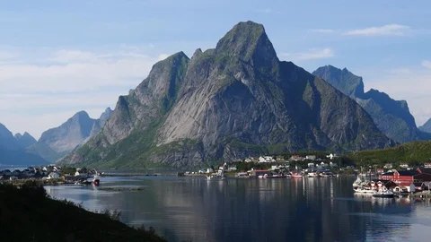 Fjord and mountains landscape. Lofoten islands Norway Stock Footage 94461753