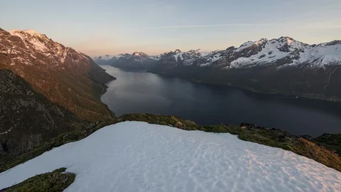 Fjord at a calm sunset Stock Footage 122941296