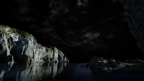 Fjord with dark storm clouds 库存插图