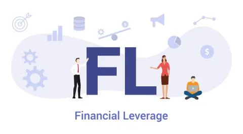 Fl financial leverage concept with big word or text and team people with mode Stock Illustration