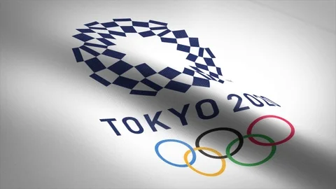 Flag of the 2020 Summer Olympics or XXXII Olympiad in Tokyo. Editorial loopable Stock-Footage 123173447