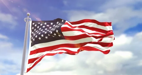 Flag Of ABD On Sky Background. American Flag Wave Slow Motion And Loop 4K. Video stock 96231812