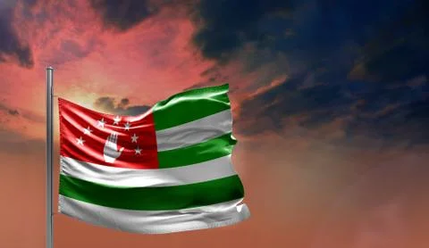 Flag of Abkhazia cloudy sky Stockillustratie