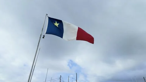 The Flag Of Acadia Flag waving in the wind against a cloudy sky with scatte.. Stock Footage 336363082