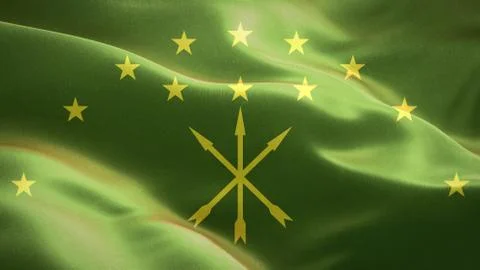 Flag of Adygea waving in the wind. 3D Waving flag design. Stock Illustration