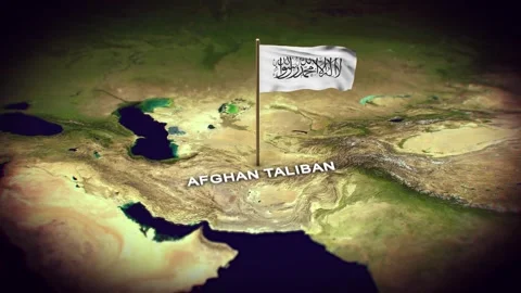 The Flag of Afghan Taliban on the World Map, Afghan Taliban flag 3d animation Stock Footage 289640216