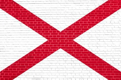 Flag of Alabama on brick wall texture background Stock Illustration