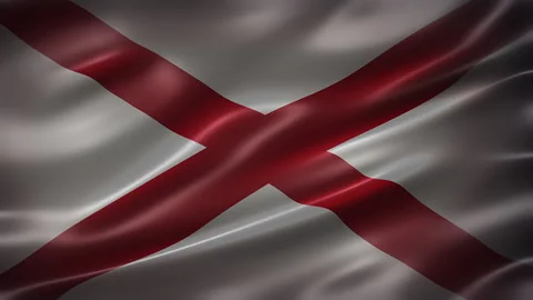The Flag of Alabama, font view, full frame, sleek, glossy, fluttering, Stock Footage 263875012