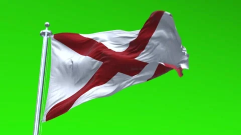 Flag of Alabama US State waving flag animation on a green screen Stock Footage 296869497
