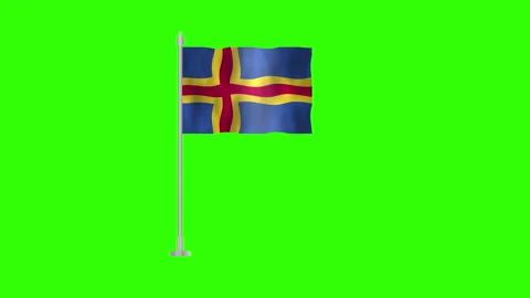 Flag of Aland, Pole flag of Aland on Green screen chroma key, Aland 3D Anim.. Stock Footage 263971592