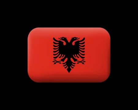 Flag of Albania. Matted Vector Icon and Button. Rounded Stock Illustration