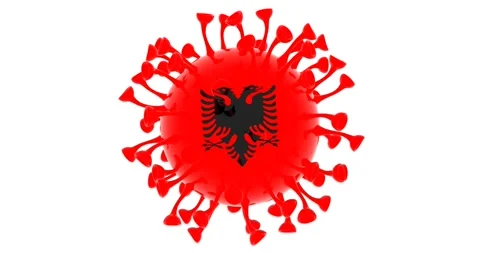Flag of Albania on Seamless looping 3D animation of the covid-19 Corona Virus Video stock 166464073