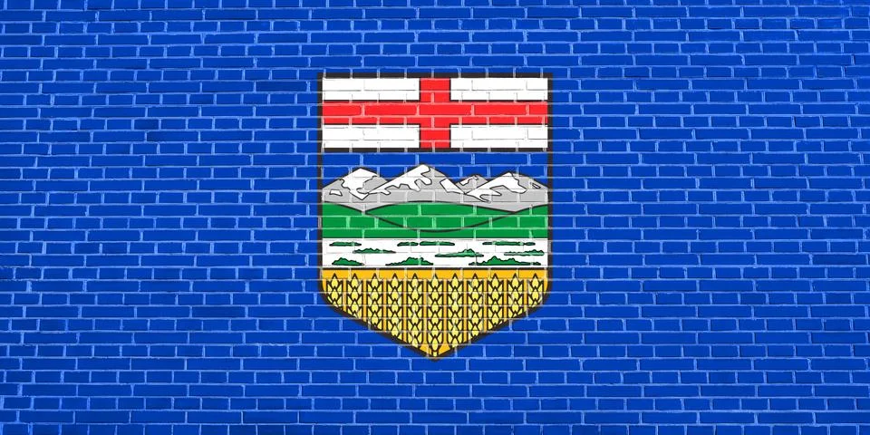 Flag of Alberta on brick wall texture background Stock Illustration