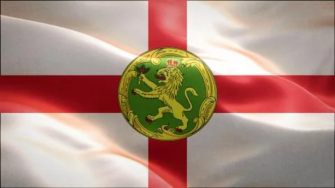 Flag of Alderney waving in the wind. 3D Waving flag design. Stock Illustration
