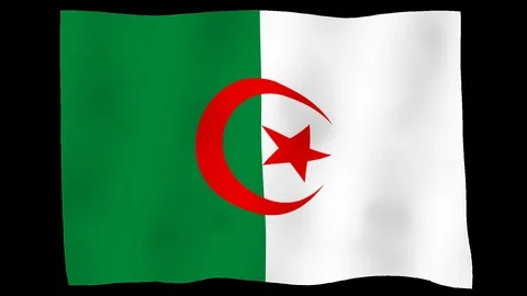 Flag of Algeria, 60 fps, slow motion, lopped, alpha channel Stock Footage 100019523