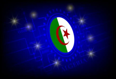 Flag of Algeria on a background of technology. Stock Illustration
