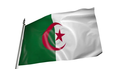 Flag of Algeria on a flagpole. Animation 3D on a white background Vídeo Stock 219747890