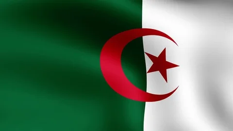 Flag of Algeria, fluttering in the wind. 3D rendering. Looping video. Stock Footage 77478534