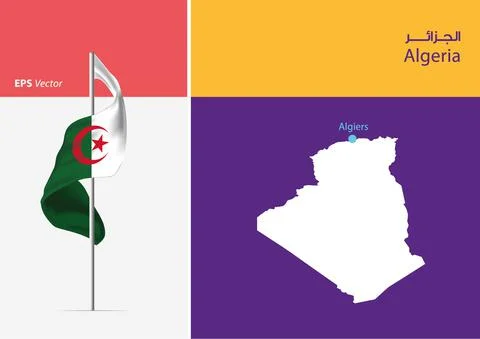 Flag of Algeria with Map Stock Illustration