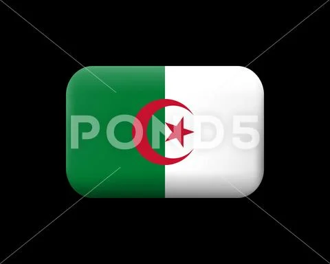 Flag of Algeria. Matted Vector Icon and Button. Rectangular Shape with Rounde Stock Illustration