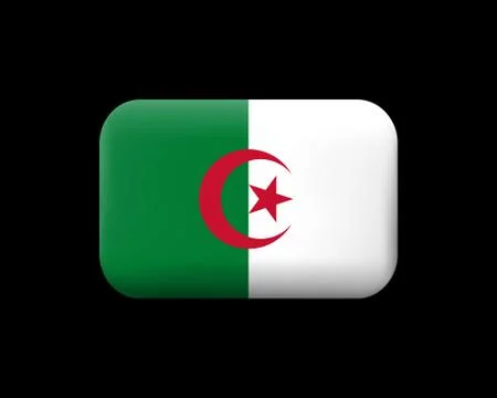 Flag of Algeria. Matted Vector Icon and Button. Rectangular Shape with Rounde Stock Illustration