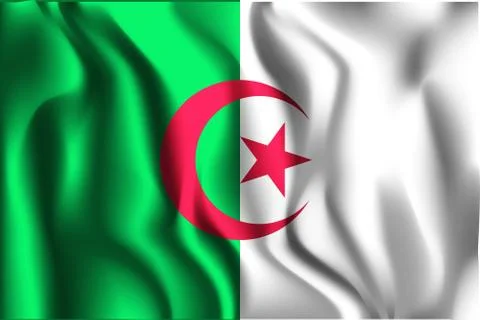 Flag of Algeria. Rectangular Icon. Waving Effect. Vector Stock Illustration